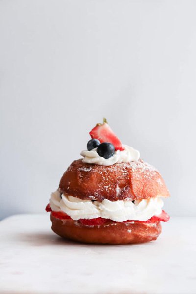 Happy 4th of July. Special Donut. Try our limited edition flavor with Strawberry Cream